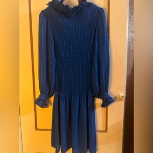 True Vintage 1980’s ILGWU Elegant Blue Pleated Dress- size 8